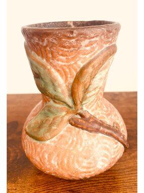 Vintage Weller Pottery Vase Leaf Relief Sculpted Art Pottery Earth Tone 6 Inch H